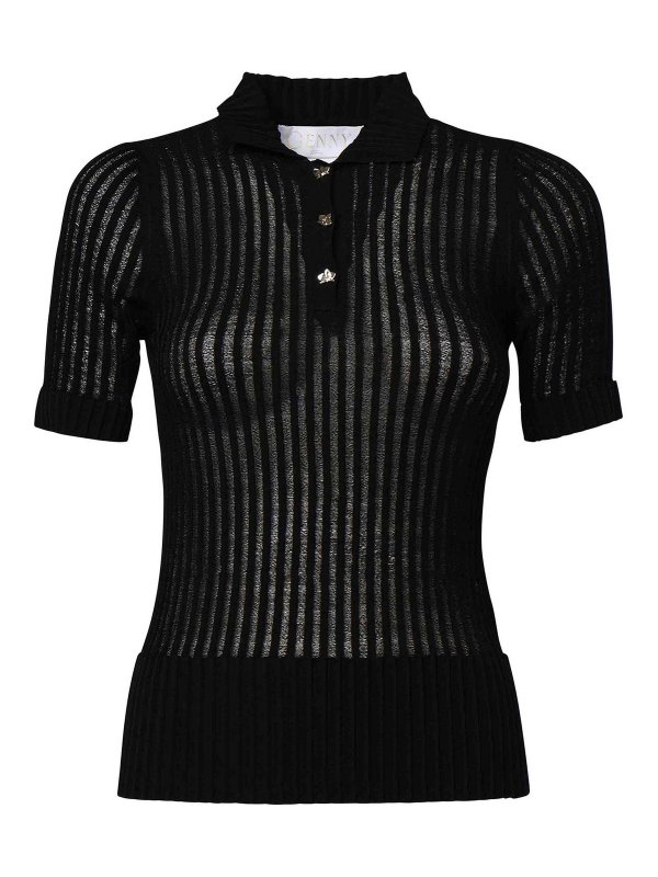 GENNY: polo shirts - Viscose Polo Shirt With Pleats