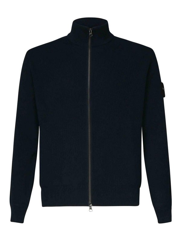 STONE ISLAND: cardigans - Cardigan With Zip And Ribbing