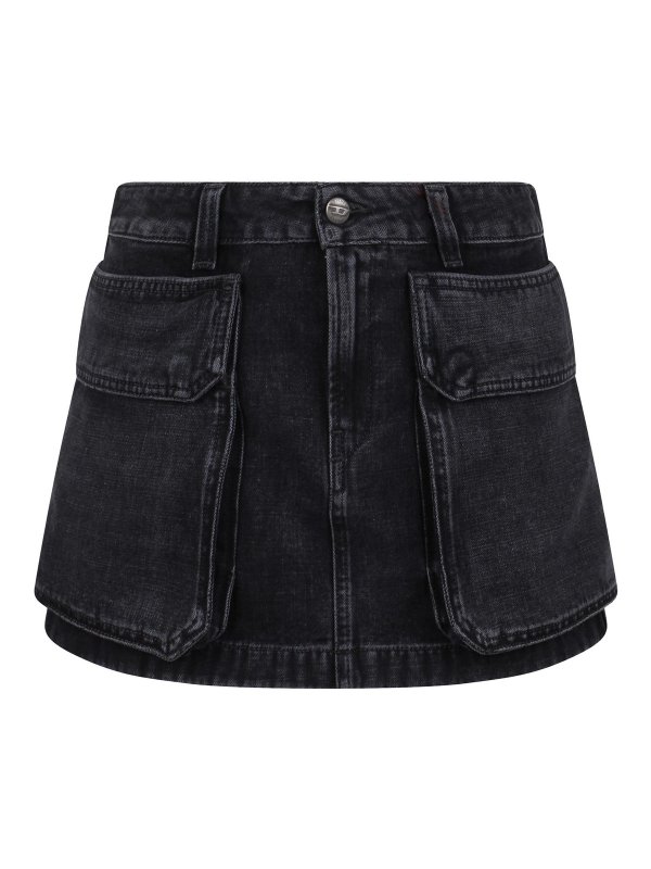 DIESEL: ミニスカート - 膝丈/ミディスカート - 黒
