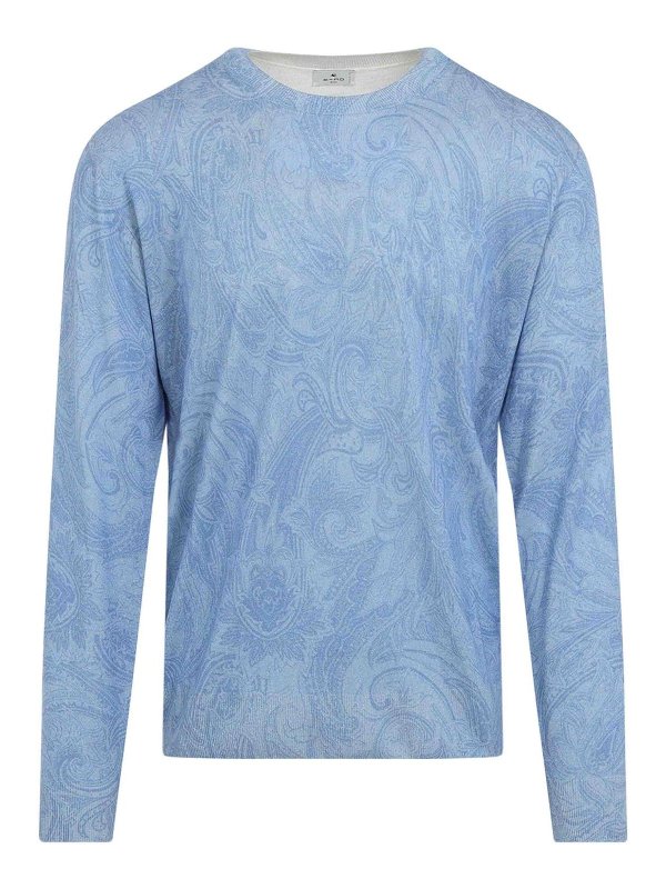 ETRO: Strickpullover mit Rundhalsausschnitt - Rundhalspullover - Hellblau