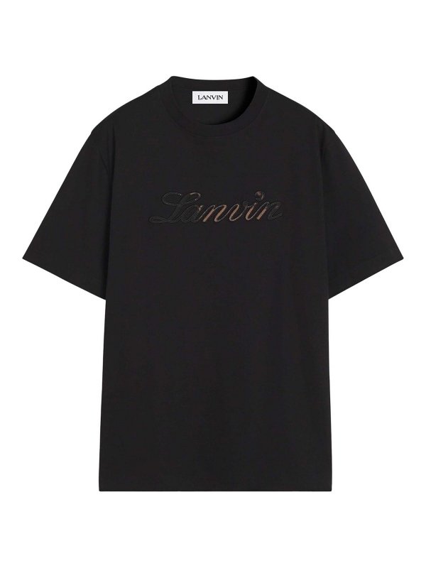LANVIN: t-shirts - Denim Script Logo T-Shirt