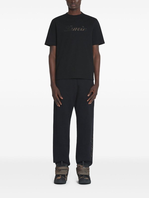 LANVIN: t-shirts online - Denim Script Logo T-Shirt