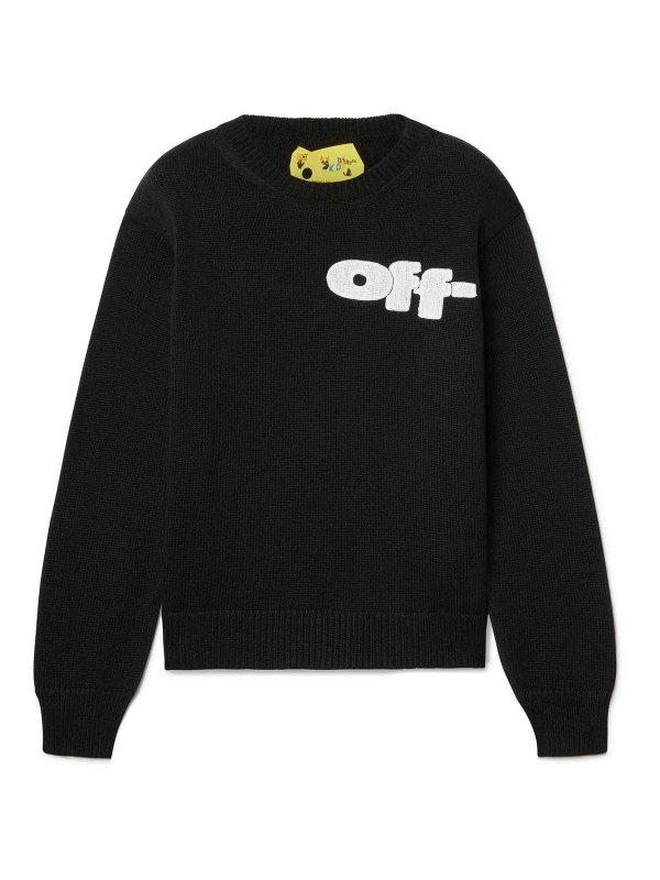 OFF-WHITE: Suéteres con cuello pico - Suéter Cuello Redondo - Negro