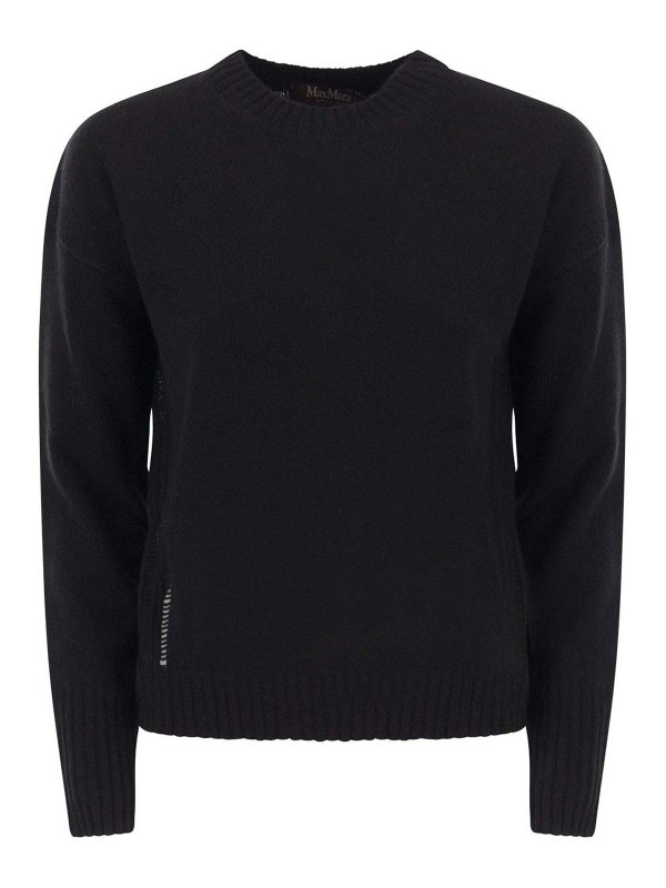 Max Mara: Escotes barcos - Suéter Con Escote Barco - Negro