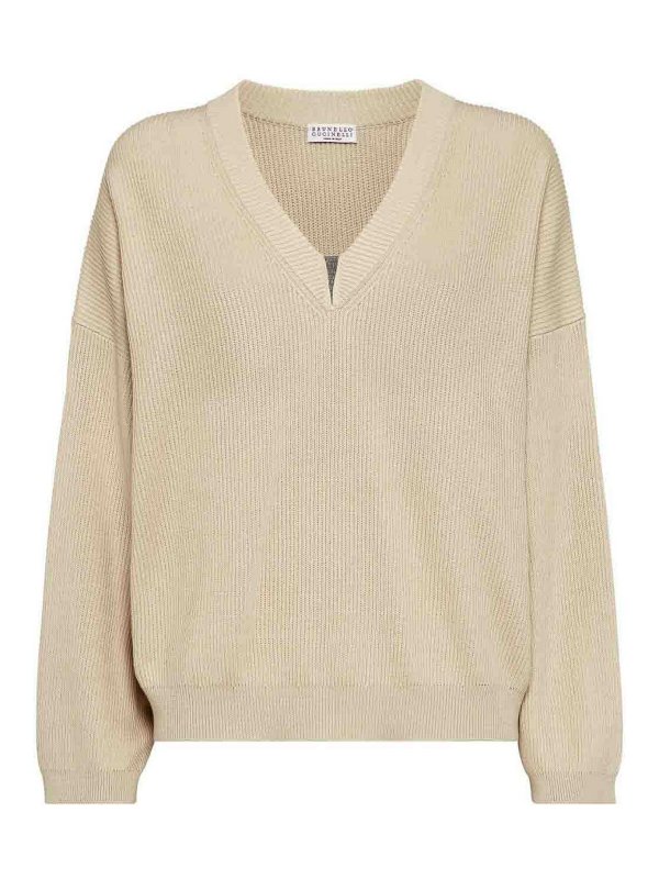 BRUNELLO CUCINELLI: U-Boot-Ausschnitt - U-Boot-Pullover - Beige