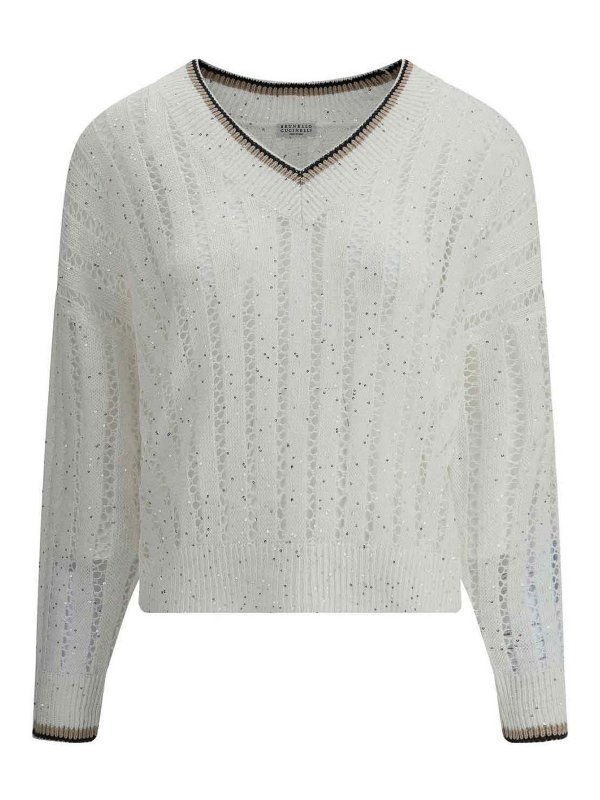 BRUNELLO CUCINELLI: Suéteres con cuello pico - Suéter Cuello Redondo - Blanco