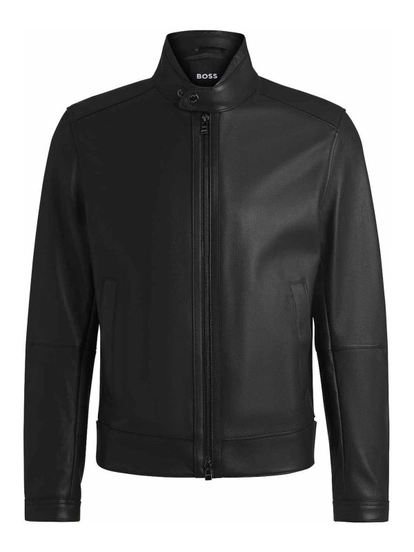 Hugo Boss: レザージャケット - ブレザー - 黒