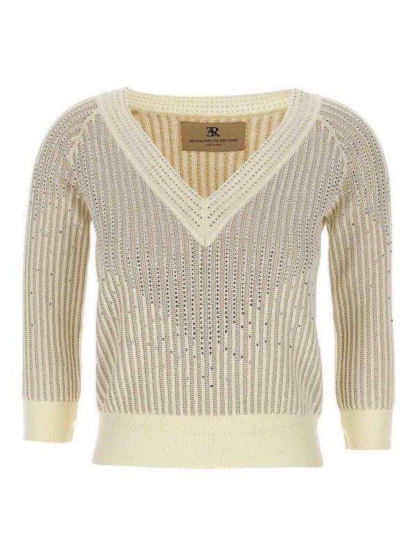 ERMANNO SCERVINO: Strickpullover mit Rundhalsausschnitt - Rundhalspullover - Beige
