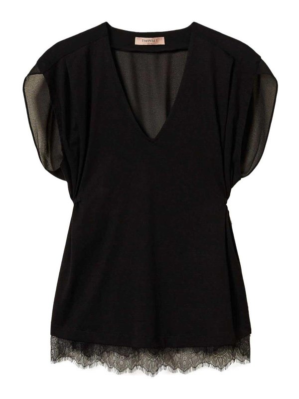 TWINSET: Top e canotte - Top in pizzo plissettato