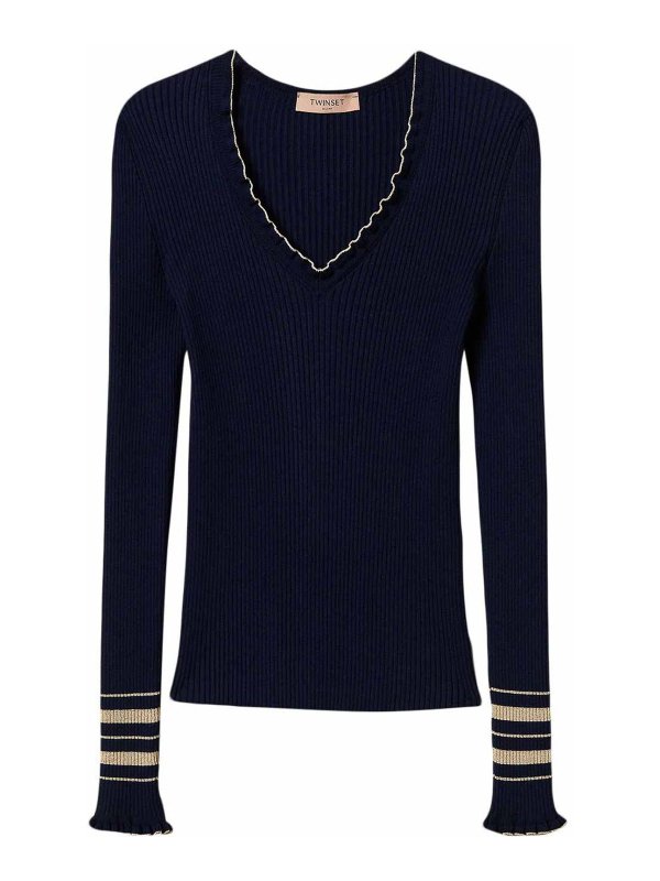 TWINSET: Escotes barcos - Suéter Con Escote Barco - Negro