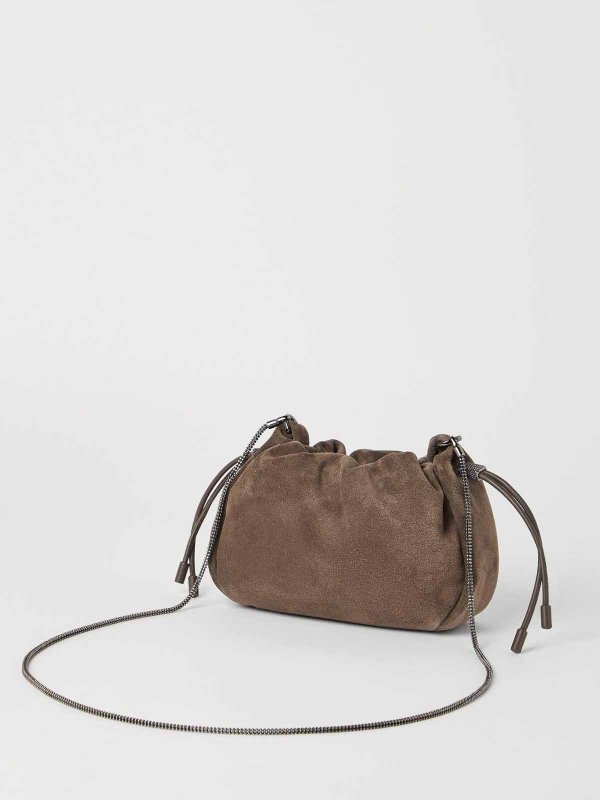 Shoulder bag in suede leather shop online: BRUNELLO CUCINELLI