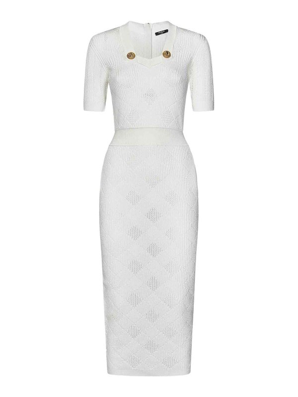 Balmain: Robe longueur genou - Robe Au Genou - Blanc