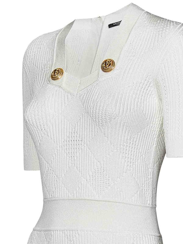 The Best Shops Balmain: Robe longueur genou - Robe Au Genou - Blanc