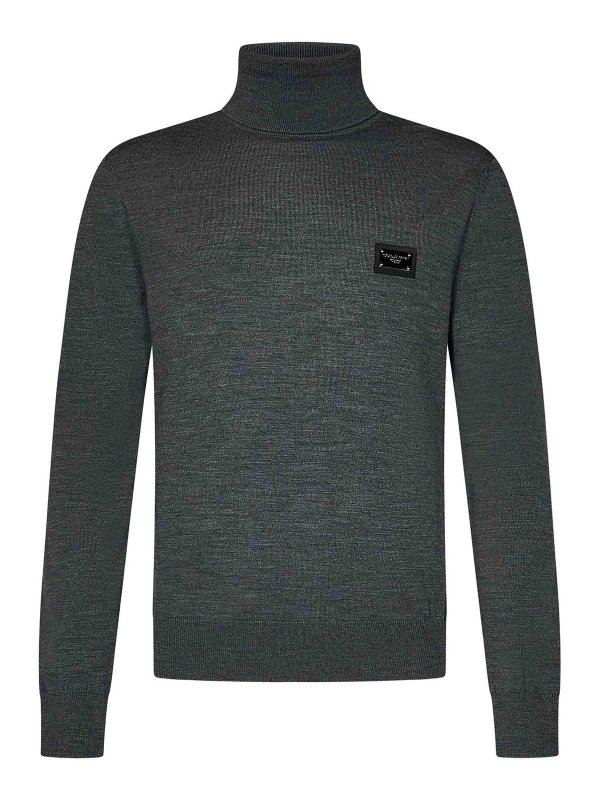 DOLCE & GABBANA: maglia a collo alto e polo - Grigio *Icona Virgin Wool Turtleneck Swater