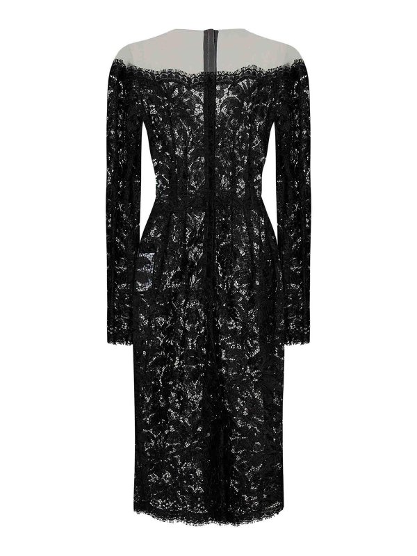 DOLCE & GABBANA: knee length dresses online - *Icon Black Floral Lace Midi Dress