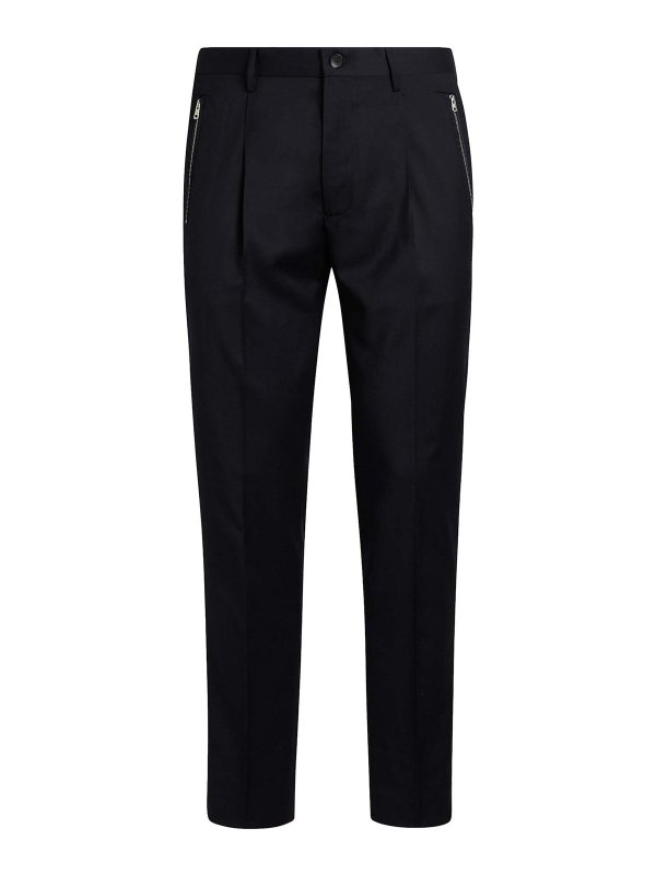 ETRO: casual trousers - Midnight Blue Wool Straight-Leg Trousers