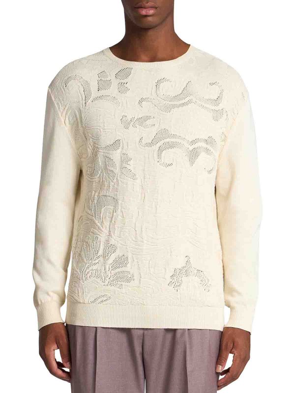 ETRO: Strickpullover mit Rundhalsausschnitt online - Rundhalspullover - Weiß