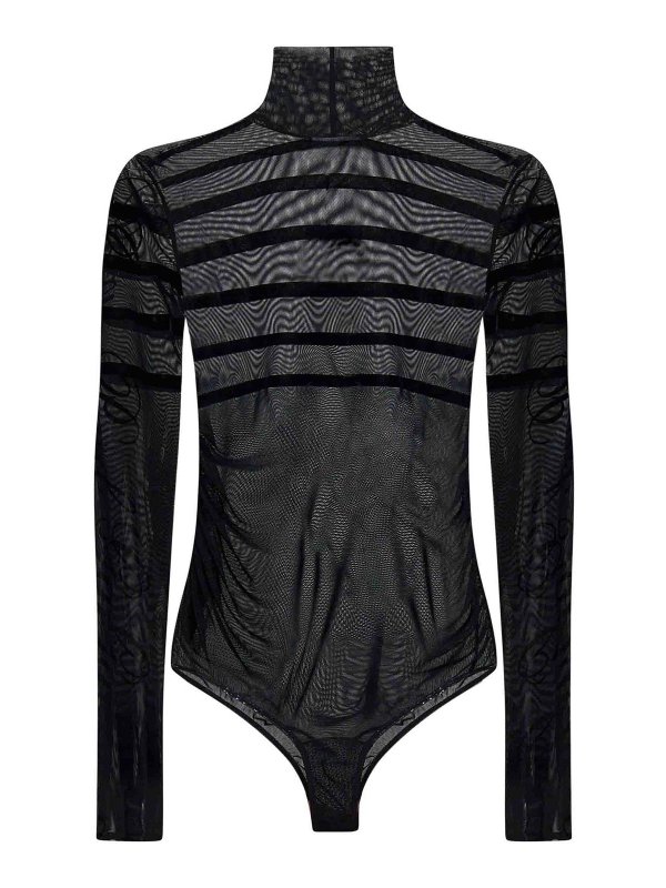 JEAN PAUL GAULTIER: Tops & Tank tops - The Striped Flocked Black Tulle Bodysuit