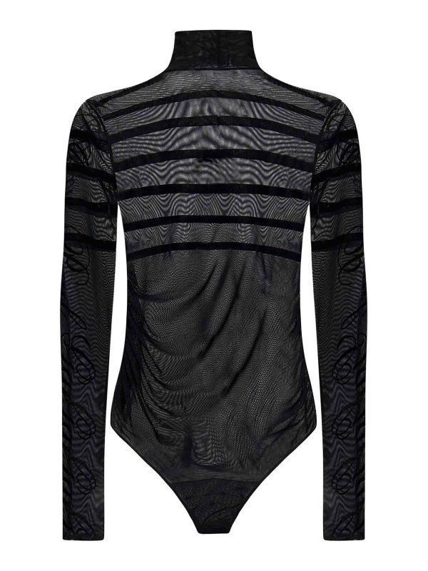 JEAN PAUL GAULTIER: Tops & Tank tops online - The Striped Flocked Black Tulle Bodysuit
