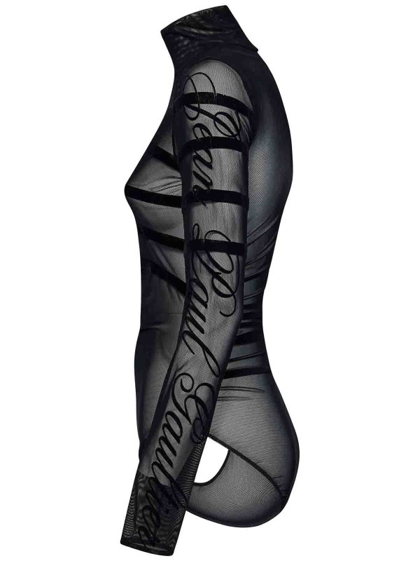 The Best Shops JEAN PAUL GAULTIER: Tops & Tank tops - The Striped Flocked Black Tulle Bodysuit