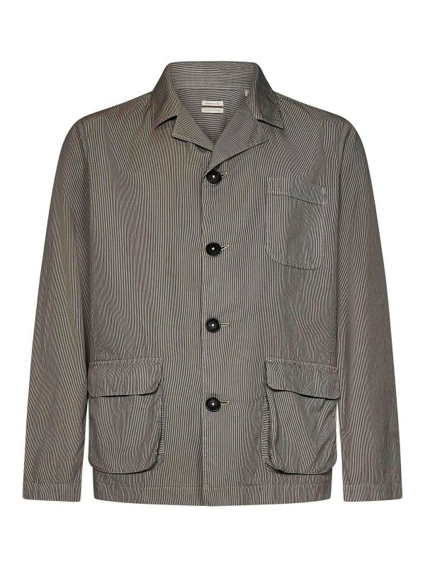 MASSIMO ALBA: casual jackets - Lars Mud-Colored Striped Cotton Shirt Jacket