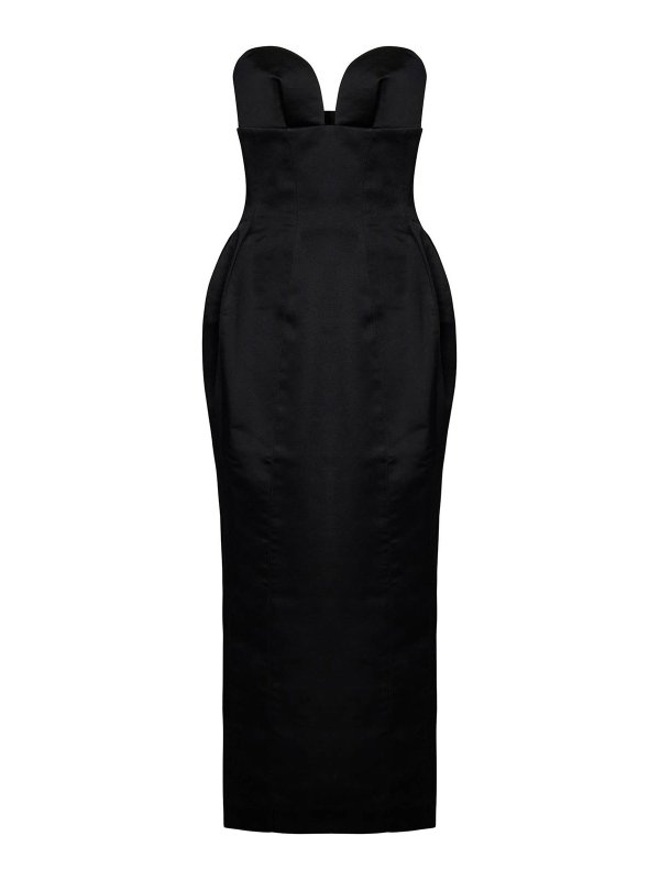 MÔNOT: knee length dresses - Black Satin Corset Midi Dress