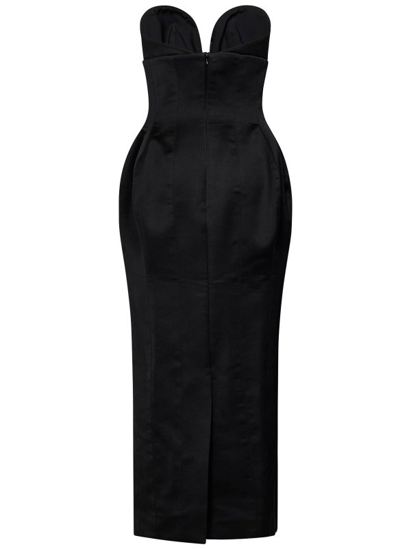 The Best Shops MÔNOT: knee length dresses - Black Satin Corset Midi Dress