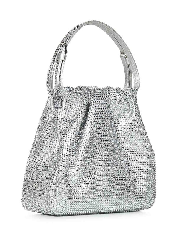 AMINA MUADDI: totes bags online - Vittoria Full Crystal Silver Handbag