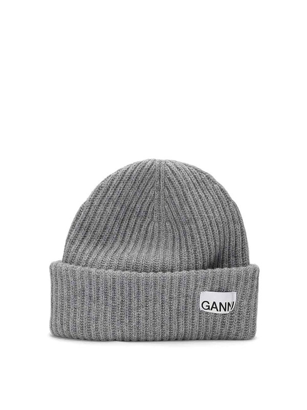 GANNI: ニットキャップ - ビーニー帽 - グレー
