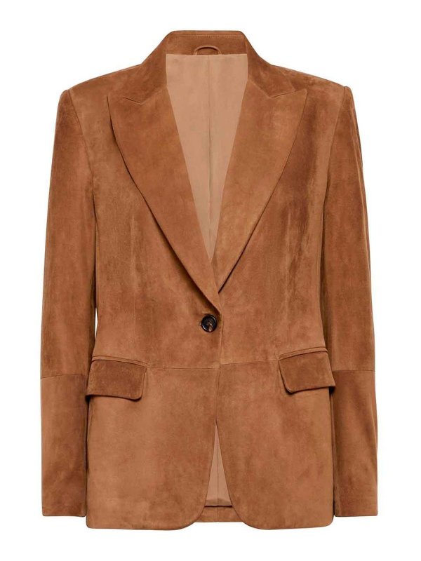 BRUNELLO CUCINELLI: blazers - Leather Blazer With Monili