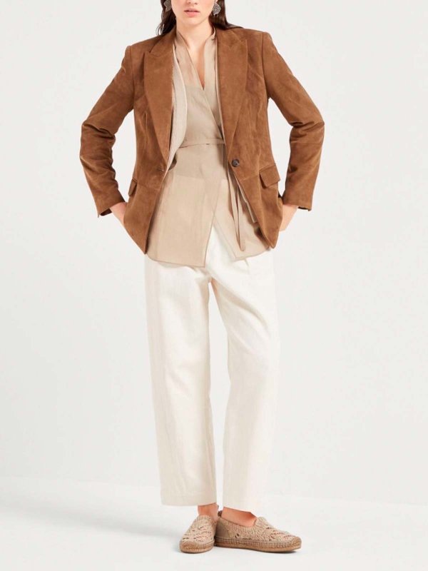 BRUNELLO CUCINELLI: blazers online - Leather Blazer With Monili