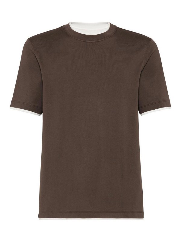 BRUNELLO CUCINELLI: crew necks - Crew Neck T-Shirt With Faux-Layering