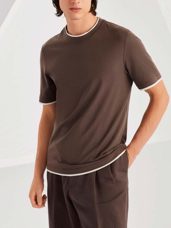 Crew Neck T-Shirt With Faux-Layering shop online: BRUNELLO CUCINELLI