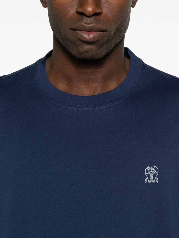 クルーネック - ブルー shop online: BRUNELLO CUCINELLI