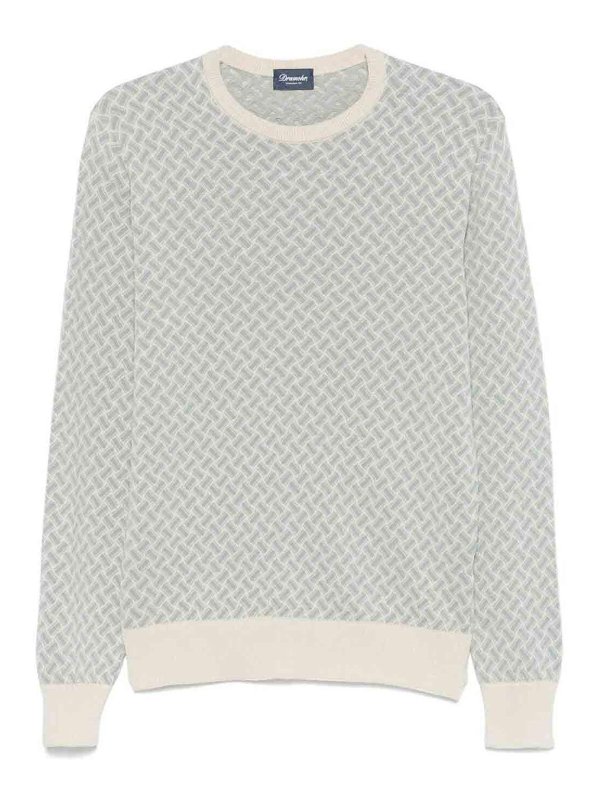 DRUMOHR: Strickpullover mit Rundhalsausschnitt - Rundhalspullover - Weiß