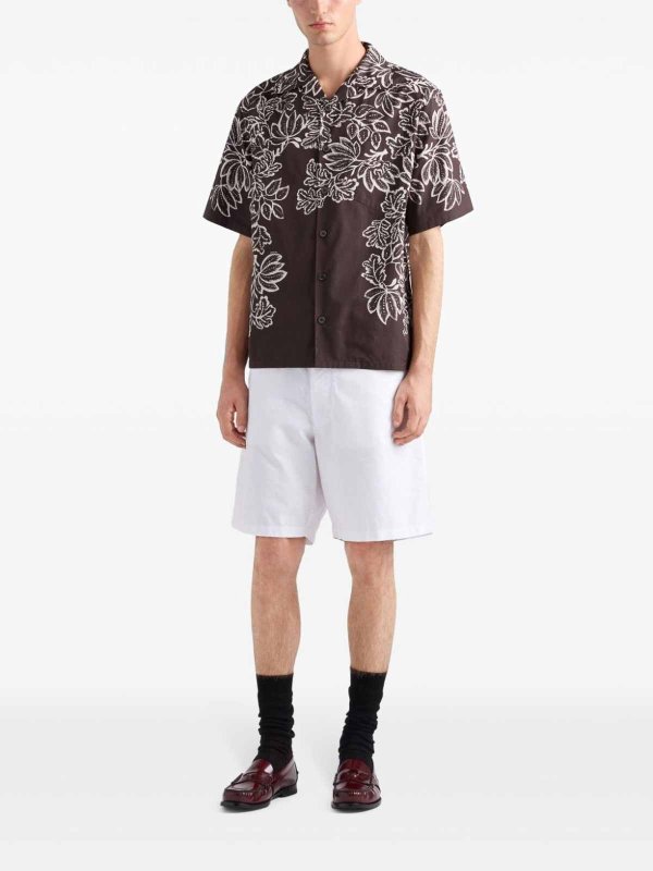 PRADA: shirts online - Short-Sleeved Printed Cotton Shirt
