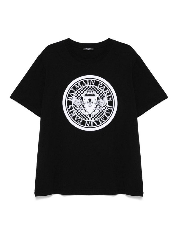 Balmain: t-shirts - Flocked-Logo T-Shirt