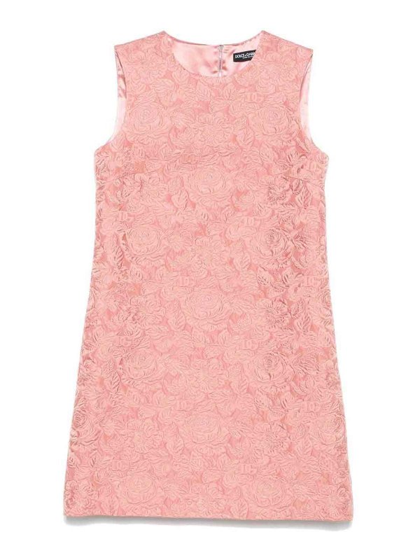 DOLCE & GABBANA: knee length dresses - Short Floral Quilted Jacquard A-Line Dress