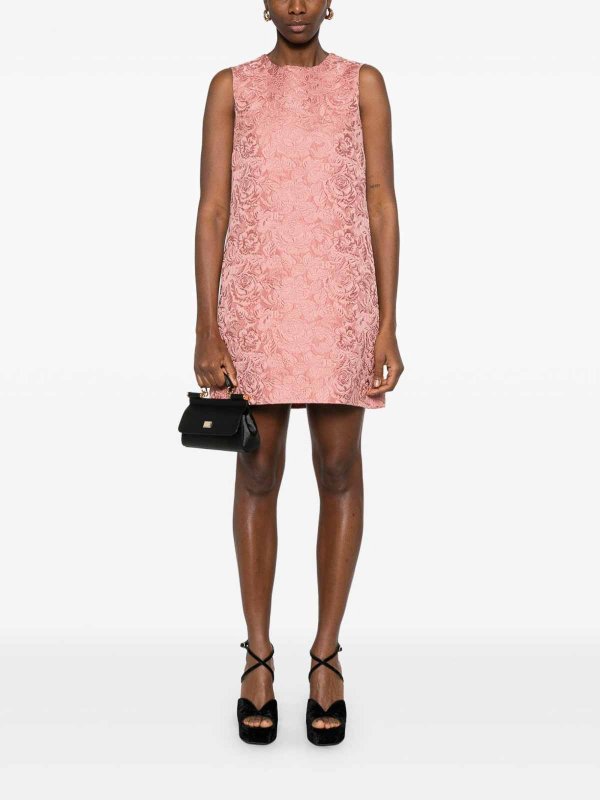 The Best Shops DOLCE & GABBANA: knee length dresses - Short Floral Quilted Jacquard A-Line Dress