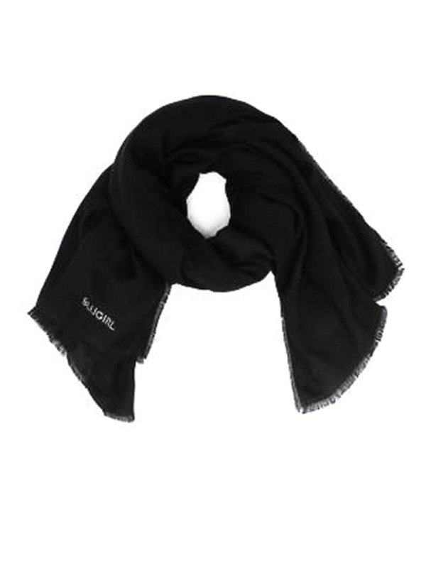 BLUGIRL: Stoles & Shawls - Black Foulard Scarf With Jacquard Logo