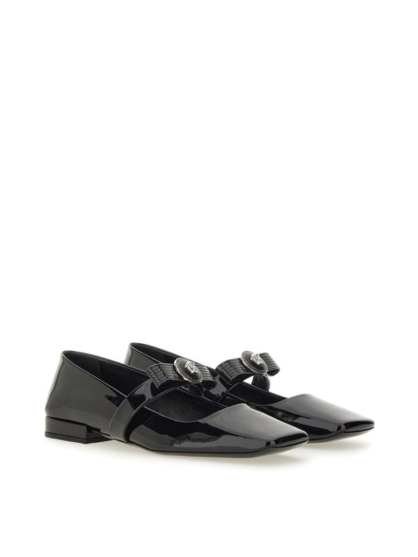 VERSACE: flat shoes online - Patent Leather Ballerina Gianni Ribbon