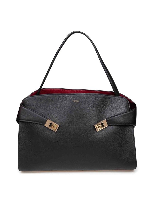 FERRAGAMO: cross body bags - UG Soft Lap Lap L black/Burgundy