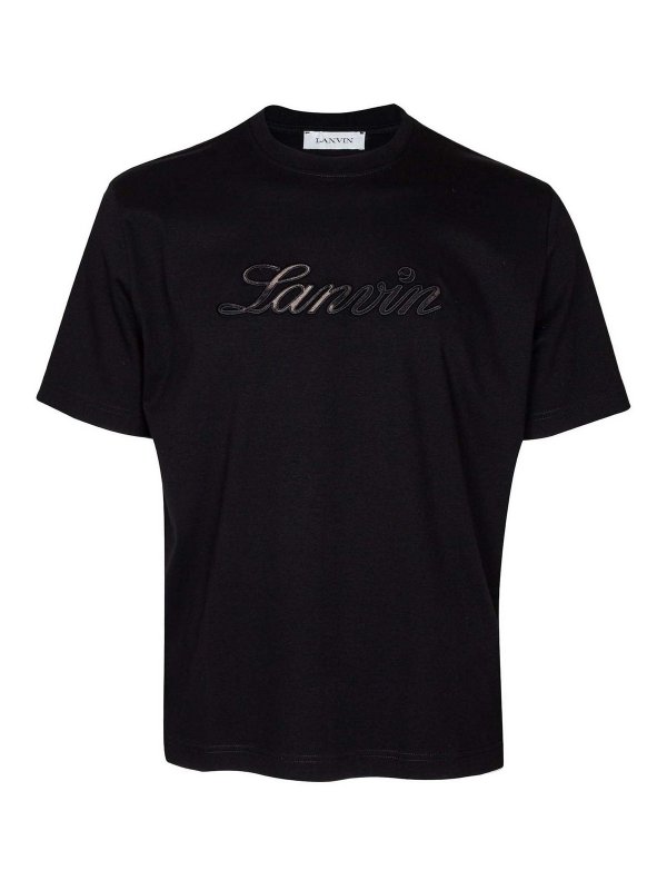 LANVIN: t-shirts - Denim t-shirt with embroidered logo