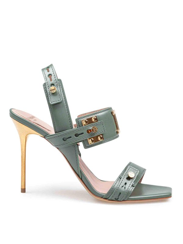 Balmain: sandals - Balmain green leather sandal