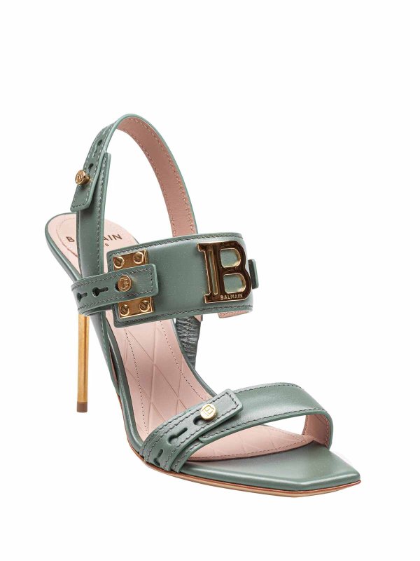 Balmain: sandals online - Balmain green leather sandal
