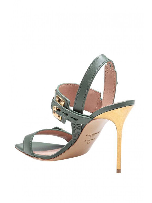 Balmain green leather sandal shop online: Balmain
