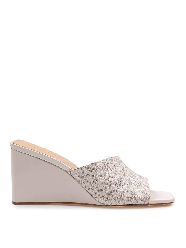 MICHAEL KORS: mules shoes - Sabot Merriam Wedge in Logo print canvas
