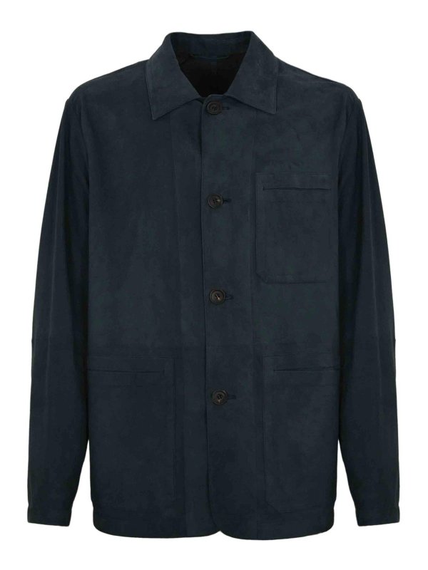 CORNELIANI: giacche in pelle - Giacca caban in pelle scamosciata