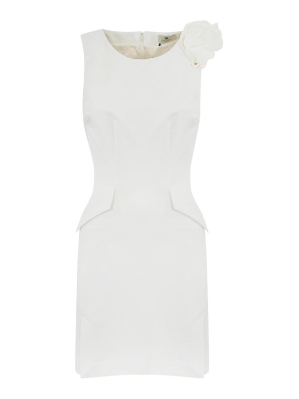 ELISABETTA FRANCHI: knee length dresses - Light Crepe Dress With Floral Brooch