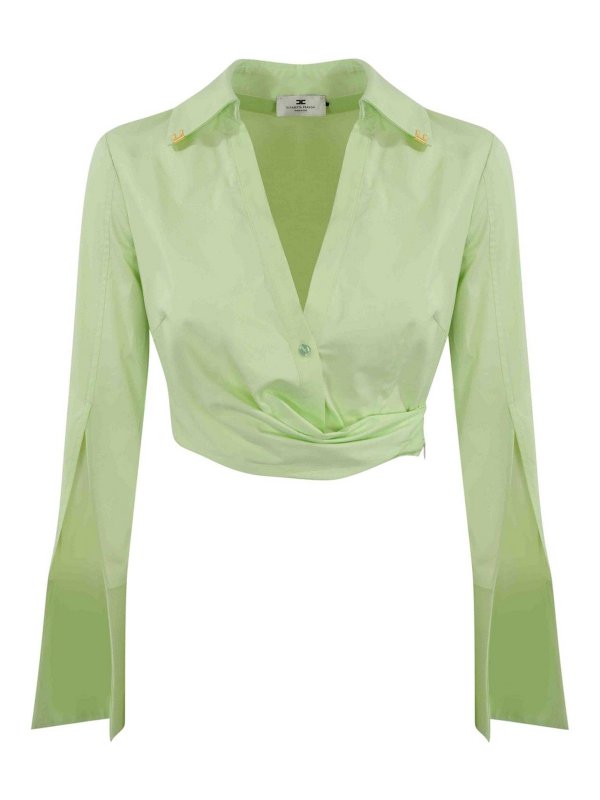 ELISABETTA FRANCHI: shirts - Satin Crop Shirt With Draping